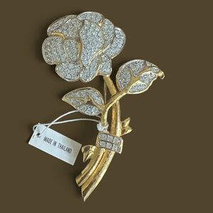 1992 Nolan Miller Pave Rose 4” Statement Brooch Rhinestone Glamour Collection